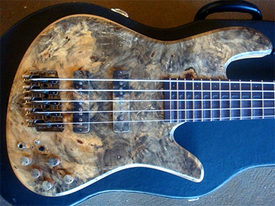 5 String Bass with Grafted Franquette/Claro Walnut top by Pablo Smiljanic of SJ Guitars www.SjGuitarBass.com Brazil