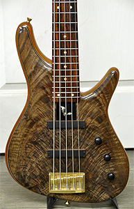 Claro Walnut Bass with crotch feather figure by Sugi Guitars www.sugiguitars.com  Japan